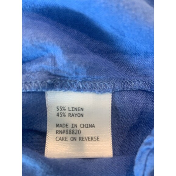 Saint Tropez West Linen Blend Button Up Top Woman Sz XL Blue Long Sleeve Collar - Picture 5 of 6